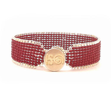Brazalete Telar Plata Delgado Liso Rojo